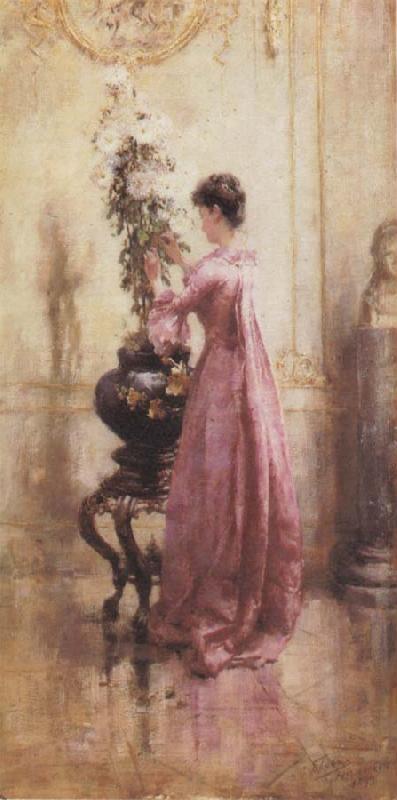 Eugene Joors Woman with Chrysanthemums oil painting picture